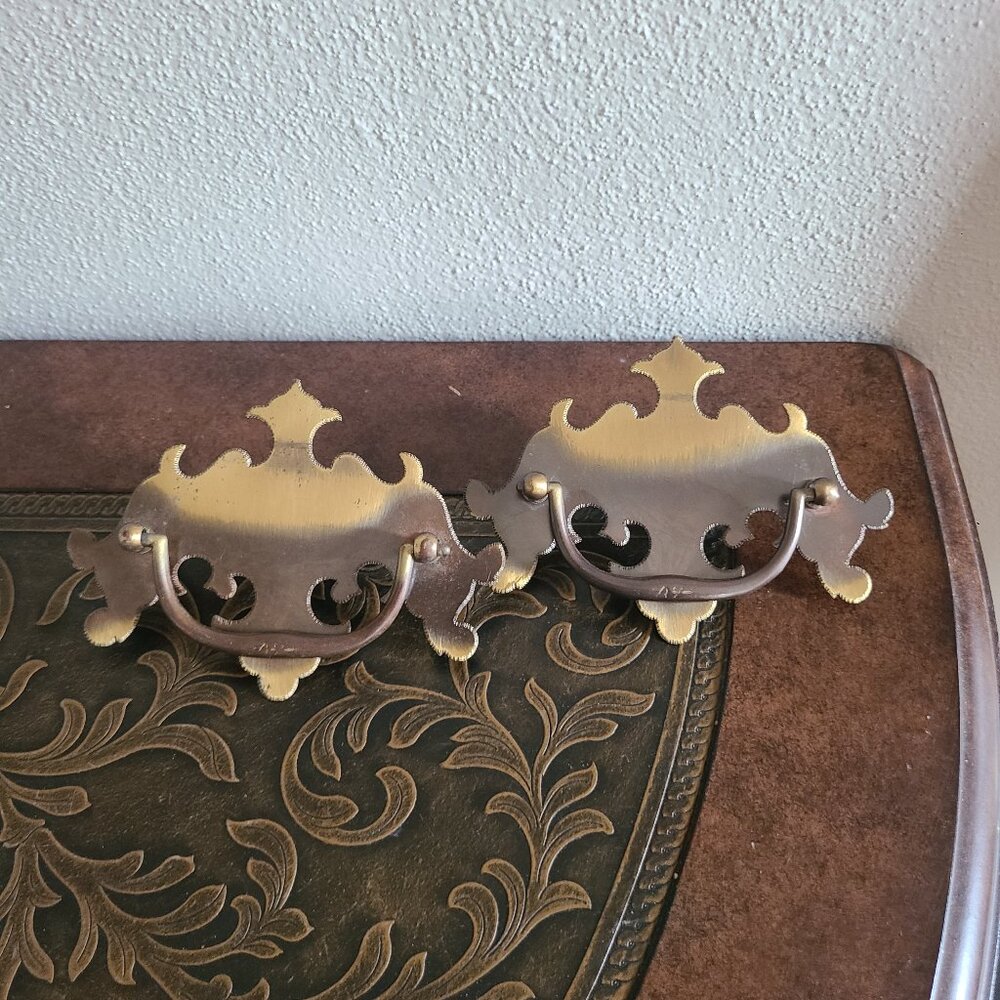 Vintage Set of 2 Drop Drawer Pulls Handles Chippendale Batwing Style Brass 4 5/8